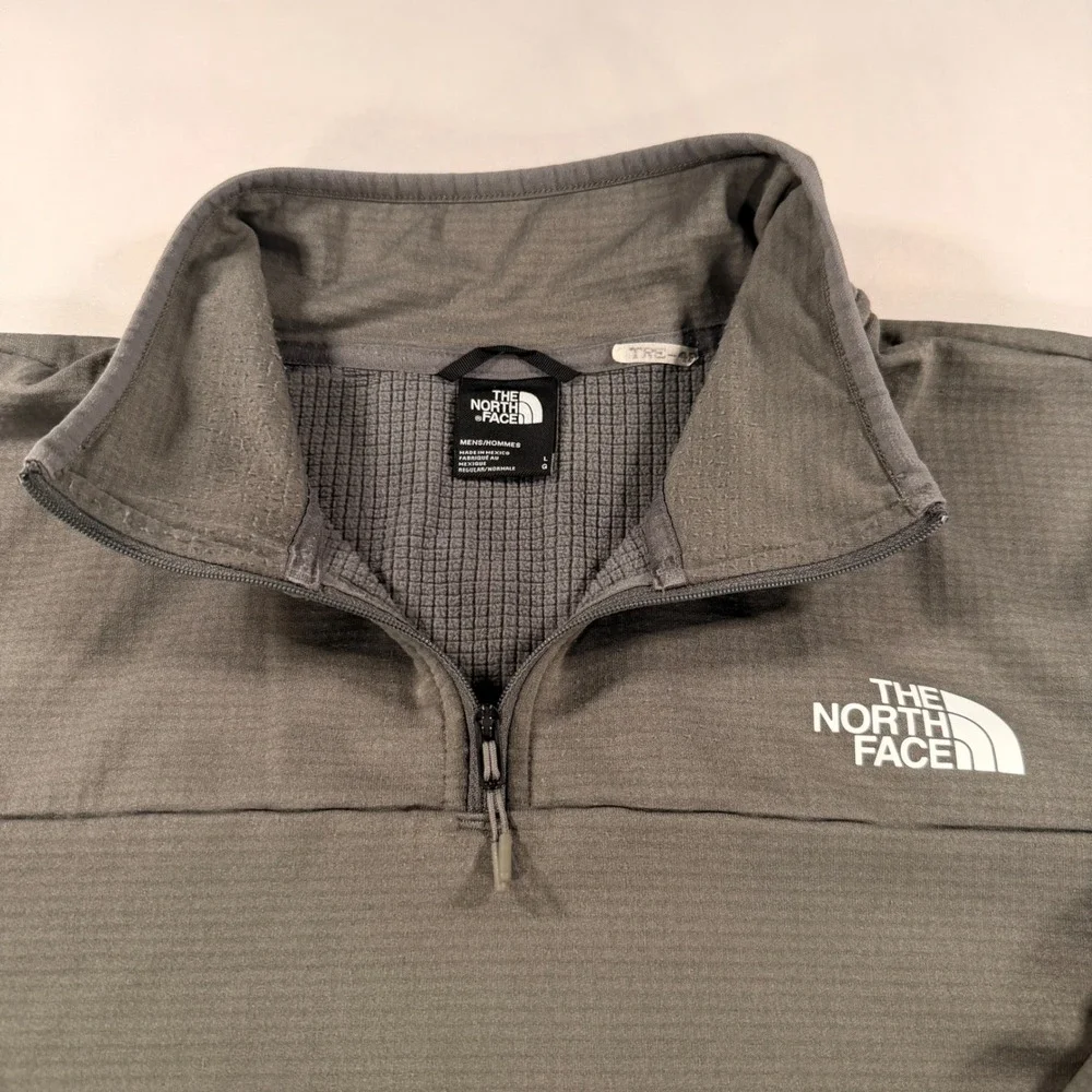 The North Face Pullover Men L Gray Grid Fleece Quarter Zip Active Top